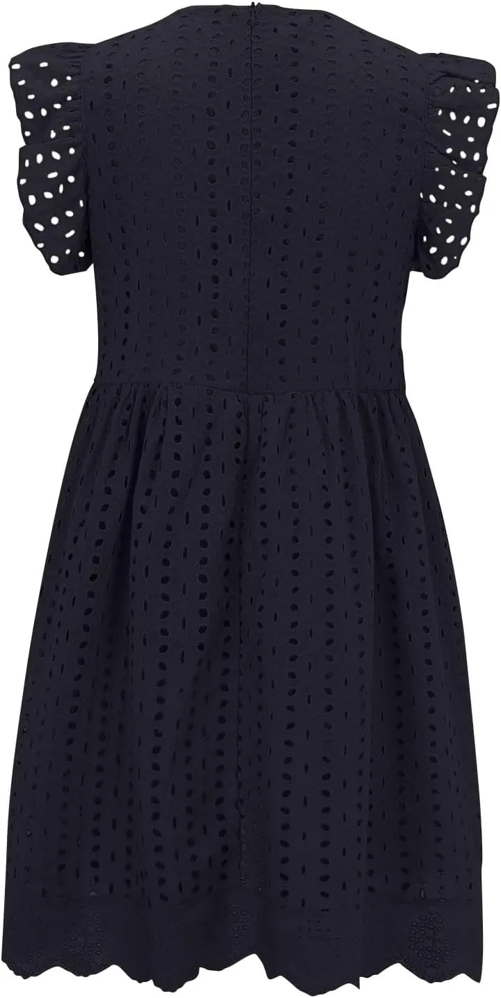 ZYXTIM Summer Dresses for Women 2024 Ruffle Sleeve V-Neck Zipper Back Hollow Out Loose A-Line Cocktail Beach Party Sundress